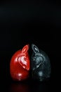 Red and Black Thai Knight chess piece on Black background with selective focus Royalty Free Stock Photo