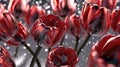 Red And Black Tulip Flowers Glitter Super Detail. Generative AI