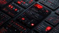 Red and black UI elements on a flat surface