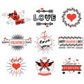 Red and black Valentines day design elements set on white background Royalty Free Stock Photo