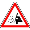 Red and black vector graphic of a loose chippings sign. The sign consists of a red warning triangle with the silhouette of a car