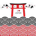 Red Black wave seamless patterns Fushimi Inari Taisha Shrine in Kyoto, Japan wall Vector