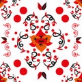 Red-black-white abstract pattern seamless with flowers