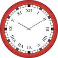 Red, black and white analogue clock