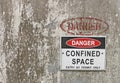 Red, black and white Danger, Confined Space warning sign Royalty Free Stock Photo