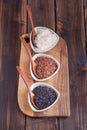 Red, black and white rice in bowls Royalty Free Stock Photo