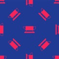 Red Blacksmith anvil tool icon isolated seamless pattern on blue background. Metal forging. Forge tool. Vector Royalty Free Stock Photo