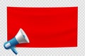 Red blank banner with loudspeaker. Empty template flag