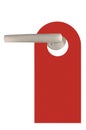 Red Blank Empty Do Not Disturb Tag On Door Handle, Isolated Copy Space Background Vertical Royalty Free Stock Photo