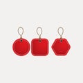 Red blank prize tags label icon. Vector illustration style is flat iconic symbol, red color. Designed for websites and software