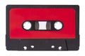 Red blank vintage cassette tape with an empty label isolated on white background, old retro audio equipment concept. Copy space Royalty Free Stock Photo