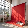 Red blank wall interior background, with shadow from window. Background concept studio and backdrops show products Royalty Free Stock Photo