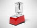 Red blender with bowl with touch control 3d render illustration on gray background with shadow