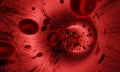 Red blood cells in an artery or  blood vessel , flow inside body, medical human health-care. 3D Rendering Royalty Free Stock Photo