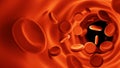 Red blood cells in bloodstream. Medicine and biology scientific research,Red blood cells in vein or artery, flow inside inside a Royalty Free Stock Photo