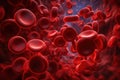 Red blood cells. Circulation of hemoglobin through vessels. Blood anemia background. Human red erythrocytes. Hemoglobin under