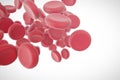 Red blood cells with depth of field isolated on white. 3d illustration