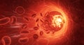 Red Blood Cells Flowing Through a Blood Vessel - Microscopic View Royalty Free Stock Photo