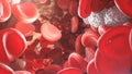 Red blood cells inside an artery, vein. Flow of blood inside a living organism. Scientific and medical concept. Transfer