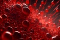 Red blood cells in microscopic shot. Macro of the flow inside body blood vessels that bring oxygen to the heart. Royalty Free Stock Photo