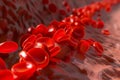 red blood cells move within blood vessels