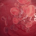 Red blood cells moving in the vein with depth of field. 3d illustration Royalty Free Stock Photo