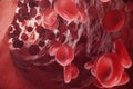 Red blood cells in vein or artery, flow inside inside a living organism, 3d rendering Royalty Free Stock Photo