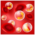 Red blood cells and white blood cells on red background Royalty Free Stock Photo