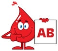 Red Blood Drop Cartoon Character Show A Board With Blood Type AB