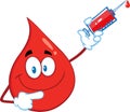 Red Blood Drop Cartoon Mascot Character Holding Up A Syringe Royalty Free Stock Photo