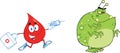Red Blood Drop Character Chasing With A Syringe Germ Or Virus Royalty Free Stock Photo