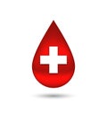 Red blood drop with cross, on white background Royalty Free Stock Photo