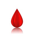 Red blood drop with reflection, on white backgrou Royalty Free Stock Photo