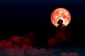 red blood moon back silhouette cloud night sky Royalty Free Stock Photo