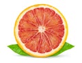 Red blood orange with green leaves isolated on white Royalty Free Stock Photo