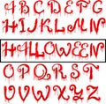 Red Blood text. Halloween horror letters, vector illustration