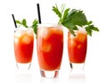 Red Bloody Mary drinks with ice cubes with celery isolated on white Royalty Free Stock Photo