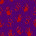 Red Bloody Scary Hands Imprint Seamless Pattern Background. Vector Royalty Free Stock Photo