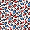 Red and blue abstract Leopard Print seamless pattern on white background. Royalty Free Stock Photo