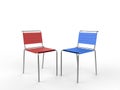Red and blue aluminium chairs with cloth straps