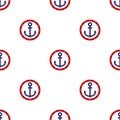 Red and blue anchor icon isolated seamless pattern on white background. Vector Royalty Free Stock Photo