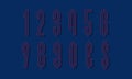 Red blue angular isolated numbers and currency signs with shifted stroke and shadow. Urban graphic display font