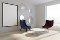 Red blue armchair poster in a mirror living room Royalty Free Stock Photo