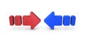 Red and blue arrows that oppose each other. An abstract concept that represents conflict and resistance.