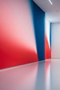 A red and blue background appears slightly out of focus behind a blurred image of the same red and blue design.