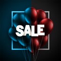 Red and blue balloons with white sale sign Royalty Free Stock Photo