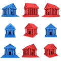 Red and blue Bank building 3d icon