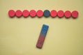 Red and blue bar magnet or physics magnetic attract selects one wood block from the row. Recruitment, Teamwork