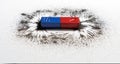 Red and blue bar magnet or physics magnetic with iron powder mag Royalty Free Stock Photo