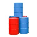 Red, blue barrel oil isolated white background. Royalty Free Stock Photo